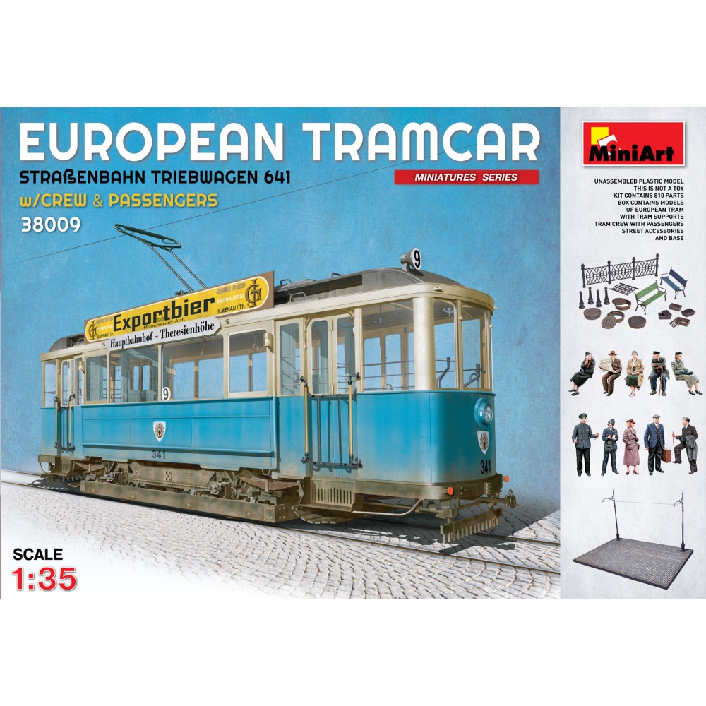 1:35 Европейски трамвай (Strassenbahn Triebwagen 641) с екипаж и пътници – 10 фигури 1:35 Европейски трамвай (Strassenbahn Triebwagen 641) с екипаж и пътници – 10 фигури
