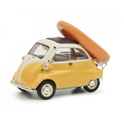 BMW Isetta with dinghy, yellow, 1955