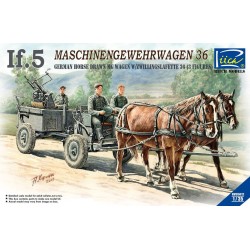 1:35 Ферманска двойно полево ремарке, теглено от коне Иф-5 36 (IF-5 Horse Drawn MG Wagon with Zwillingslafette 36) (два коня и три човешки фигури)