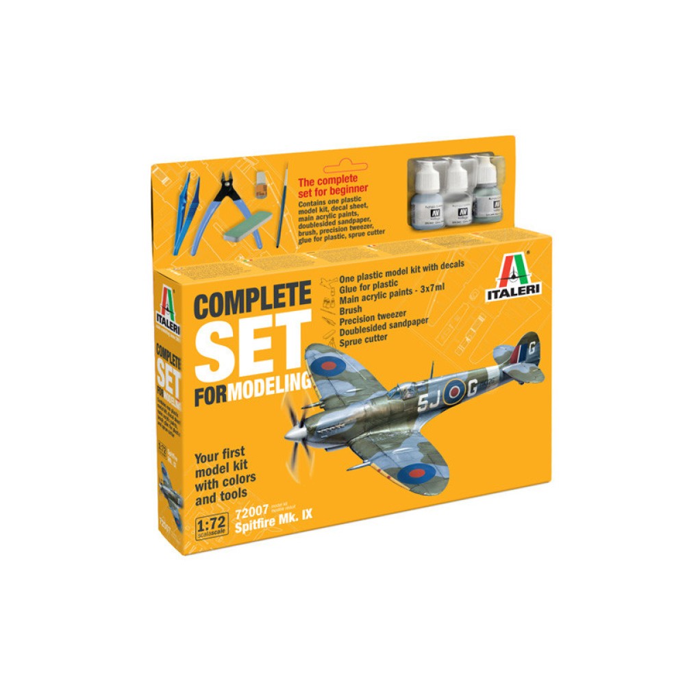 1:72 Британски изтребител Spitfire Mk.IX - Пълен комплект за моделиране - Стартов комплект за начинаещи 1:72 Британски изтребител Spitfire Mk.IX - Пълен комплект за моделиране - Стартов комплект за начинаещи