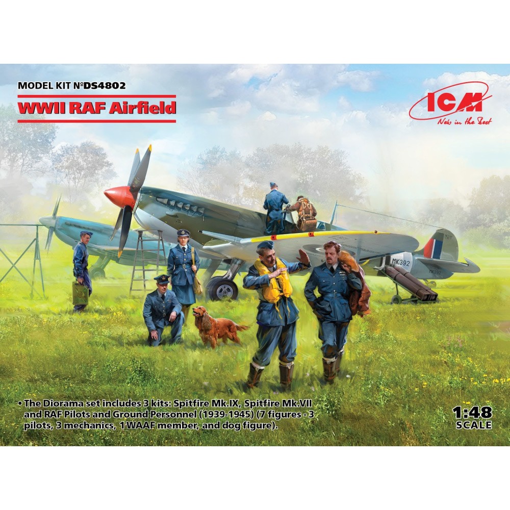 1:48 Летище на RAF от Втората световна война (Spitfire Mk.IX, Spitfire Mk.VII, RAF пилоти и наземен персонал (7 фигури)) 1:48 Летище на RAF от Втората световна война (Spitfire Mk.IX, Spitfire Mk.VII, RAF пилоти и наземен персонал (7 фигури))