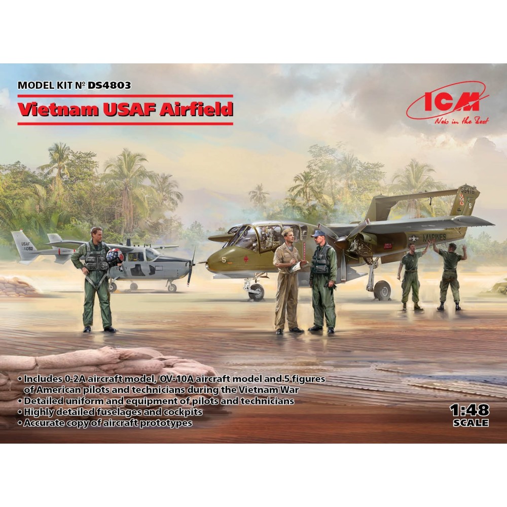 1:48 Летище на USAF във Виетнам: модели Cessna O-2A, OV-10А Bronco, американски пилоти и наземен персонал (5 фигури)) 1:48 Летище на USAF във Виетнам: модели Cessna O-2A, OV-10А Bronco, американски пилоти и наземен персонал (5 фигури))