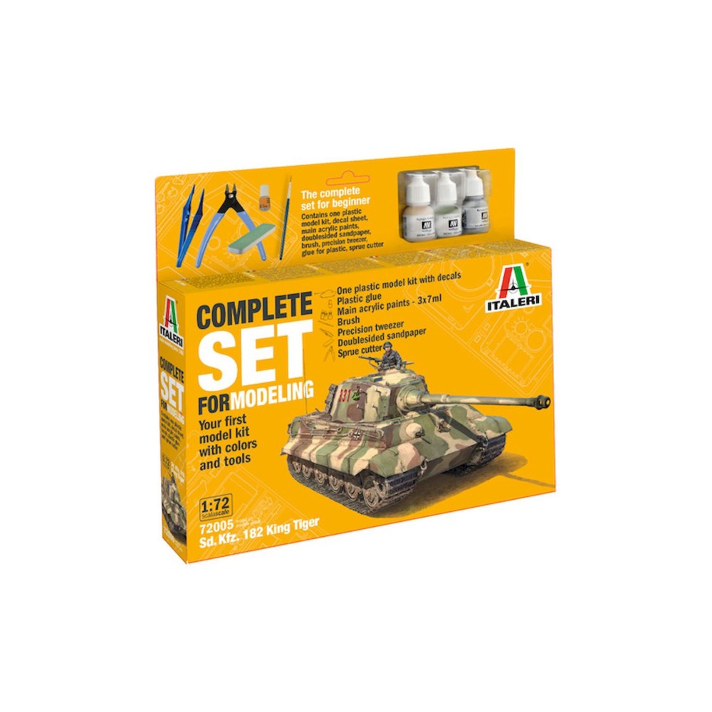 1:72 Германски танк Sd. Kfz. 182 King Tiger - Пълен комплект за моделиране - Стартов комплект за начинаещи 1:72 Германски танк Sd. Kfz. 182 King Tiger - Пълен комплект за моделиране - Стартов комплект за начинаещи