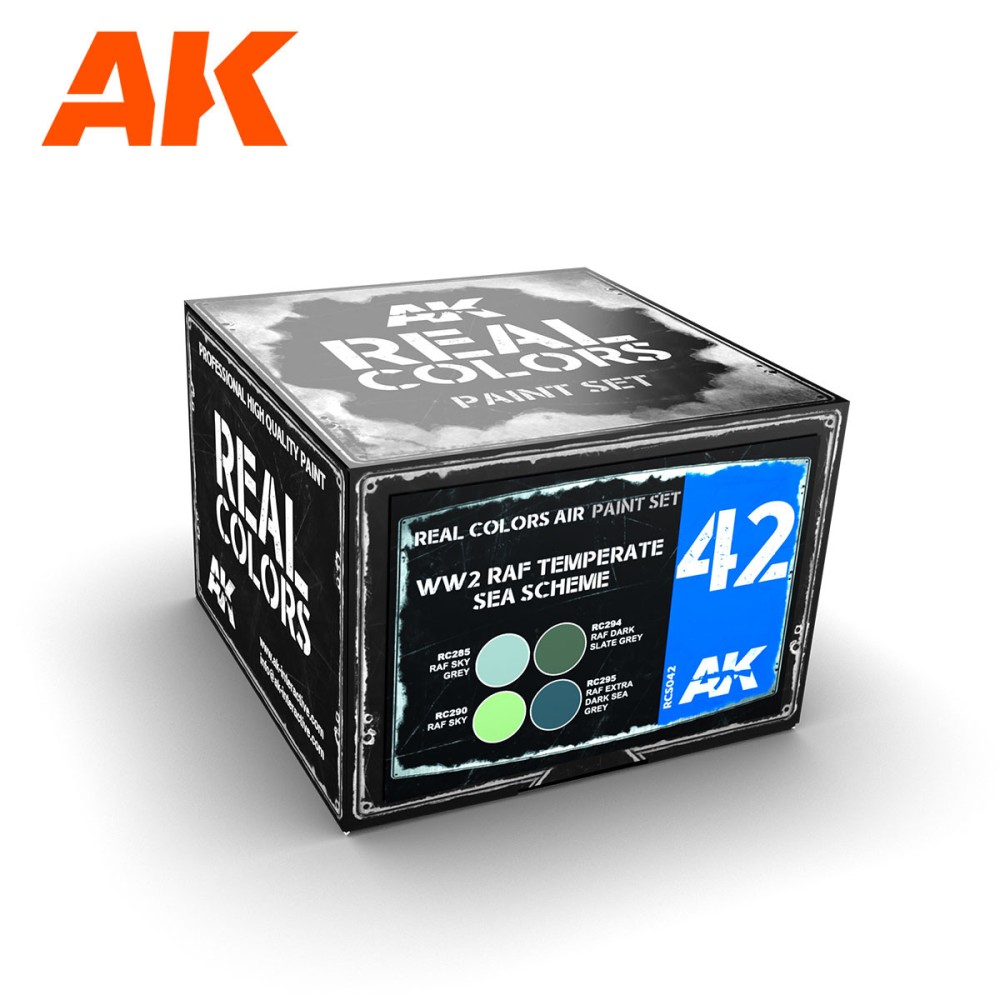 RCS042 WW2 RAF TEMPERATE SEA SCHEME SET - Real colors (4 x 10ml) - Комплект акрилни лакови бои за авиация RCS042 WW2 RAF TEMPERATE SEA SCHEME SET - Real colors (4 x 10ml) - Комплект акрилни лакови бои за авиация