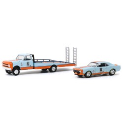 H.D. Trucks Series 18 - 1967 Chevrolet C-30 RampTruck Gulf Oil with 1967 Chevrolet Camaro Gulf Oil #6 Solid Pack